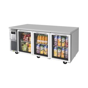 Turbo Air JUR-72-G-N J Series Glass Door Undercounter Side Mount Refrigerator, Three-Section - Image 1